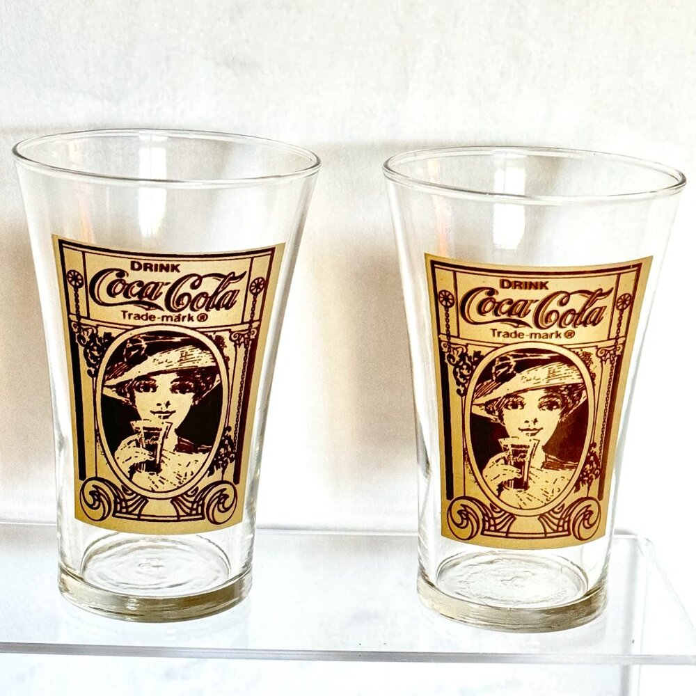 (2)Vtg Libbey Coca Cola Flared 16 oz Glasses Recreation Victorian Lady The Archi